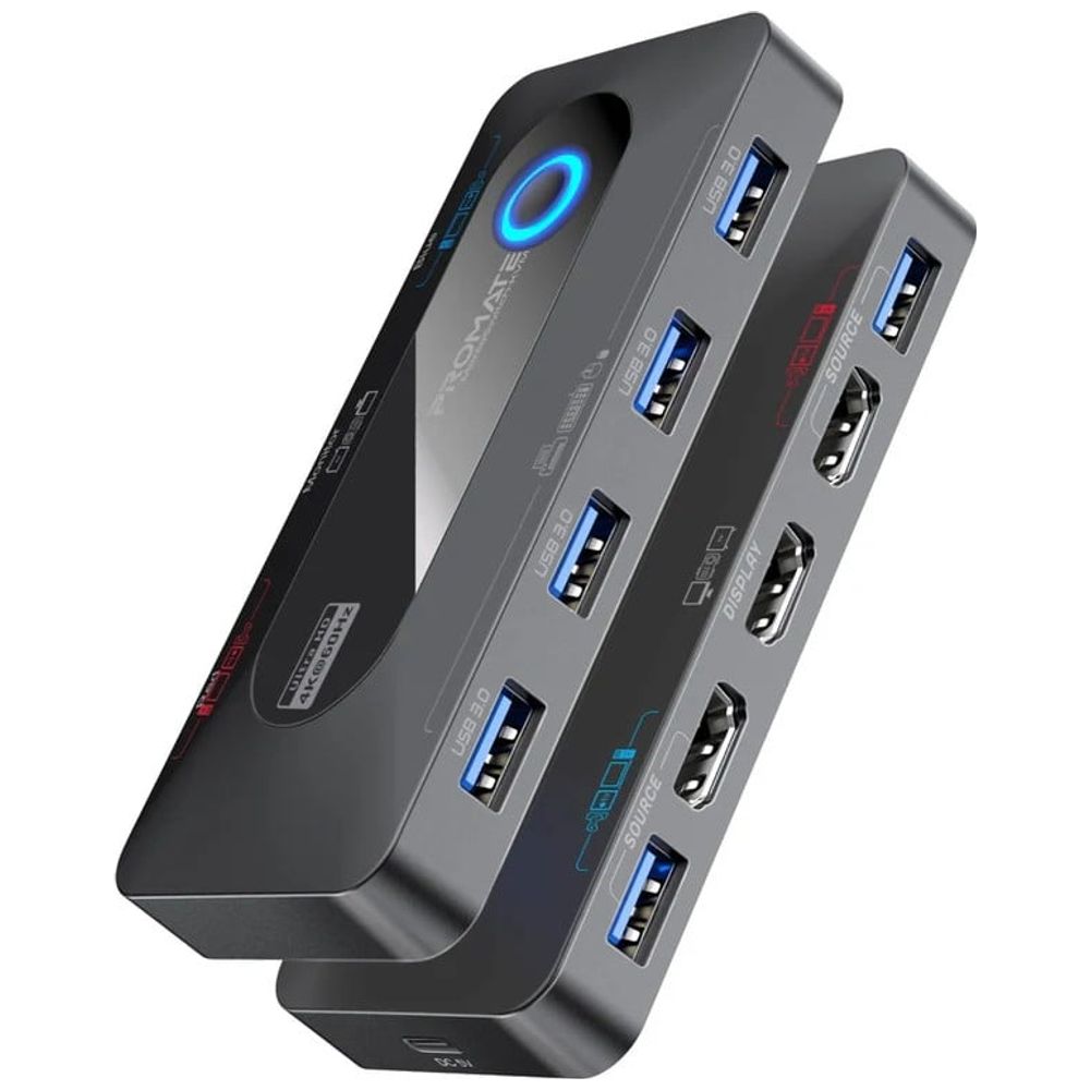 Promate Promate MediaSwitch KVM - 2×1 Dual HDMI Switch - 4K Resolution - 4 Ports - Black 4K