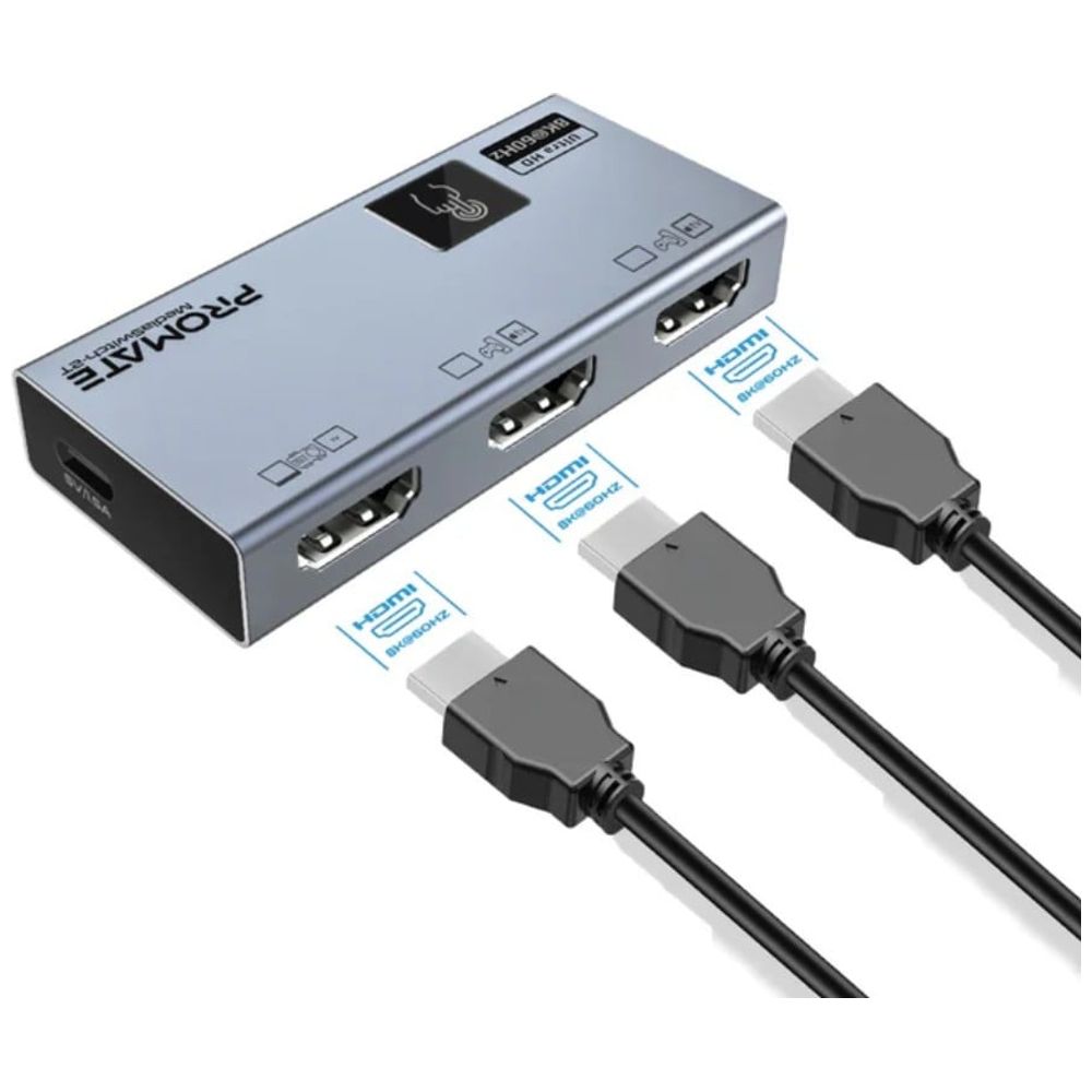 Promate Promate MediaSwitch 2T - Dual 2×1 HDMI Switch 8K with Touch Control - 120Hz 8K, 120Hz