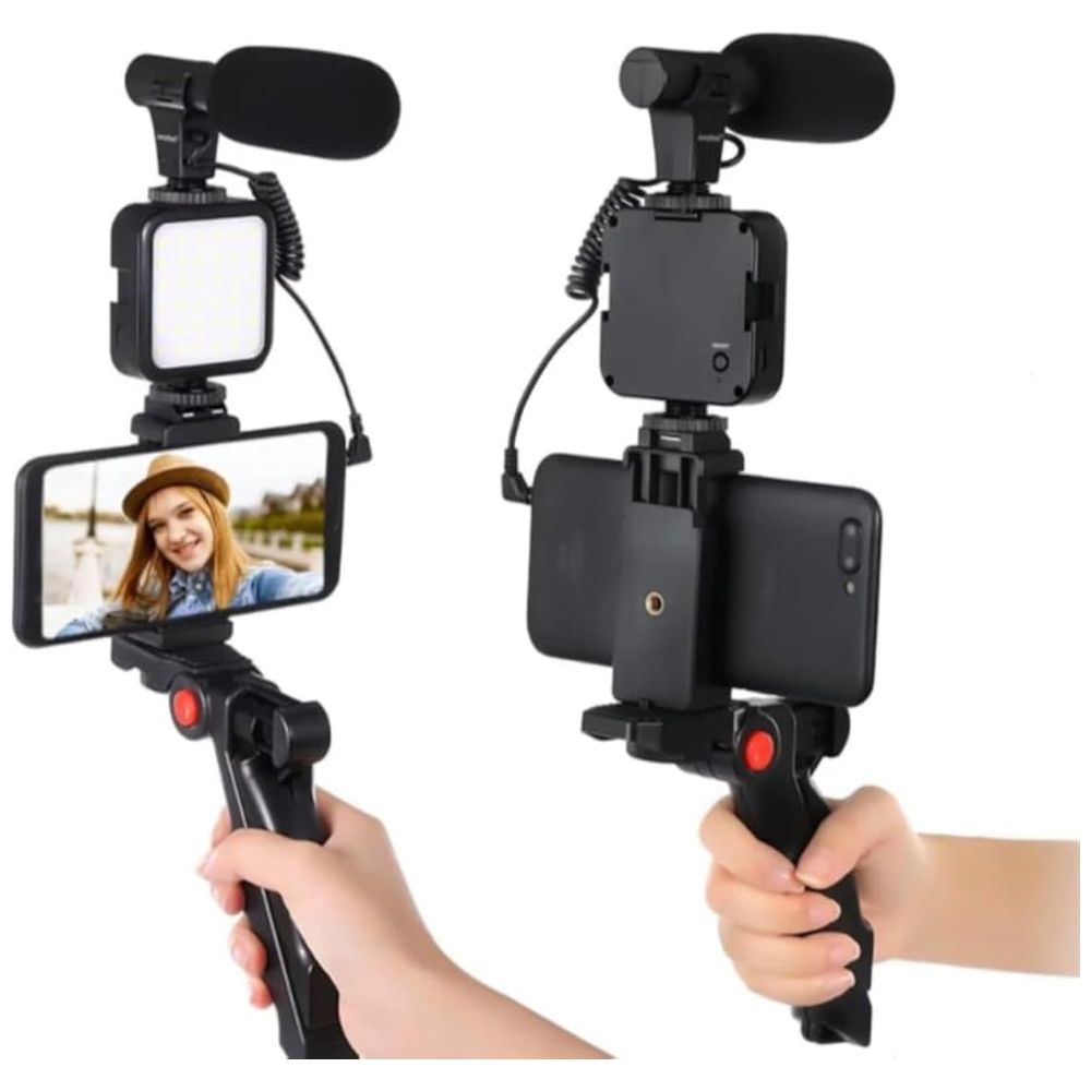 Smart Phone Stabilizer with Shooting Kit and Microphone - AY-49 - Black