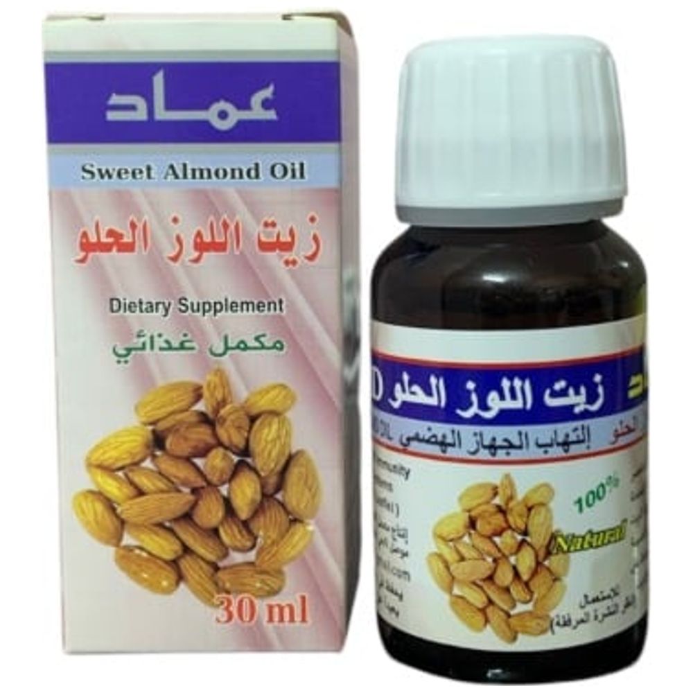 Emad Sweet Almond Oil for treating hair loss digestive issues and burns - 30 ml