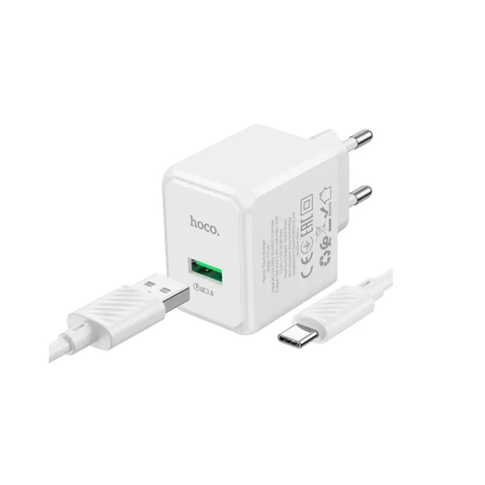 HOCO HOCO CS12A - Wall Charger & Cable USB-A To USB-C - 18W - 1m - White 18W