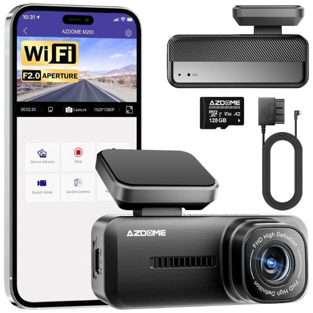 AZDOME M200 - Dash Cam - 1080P Front Video Resolution - Lens angle: 150° - Black 1080P, 150°