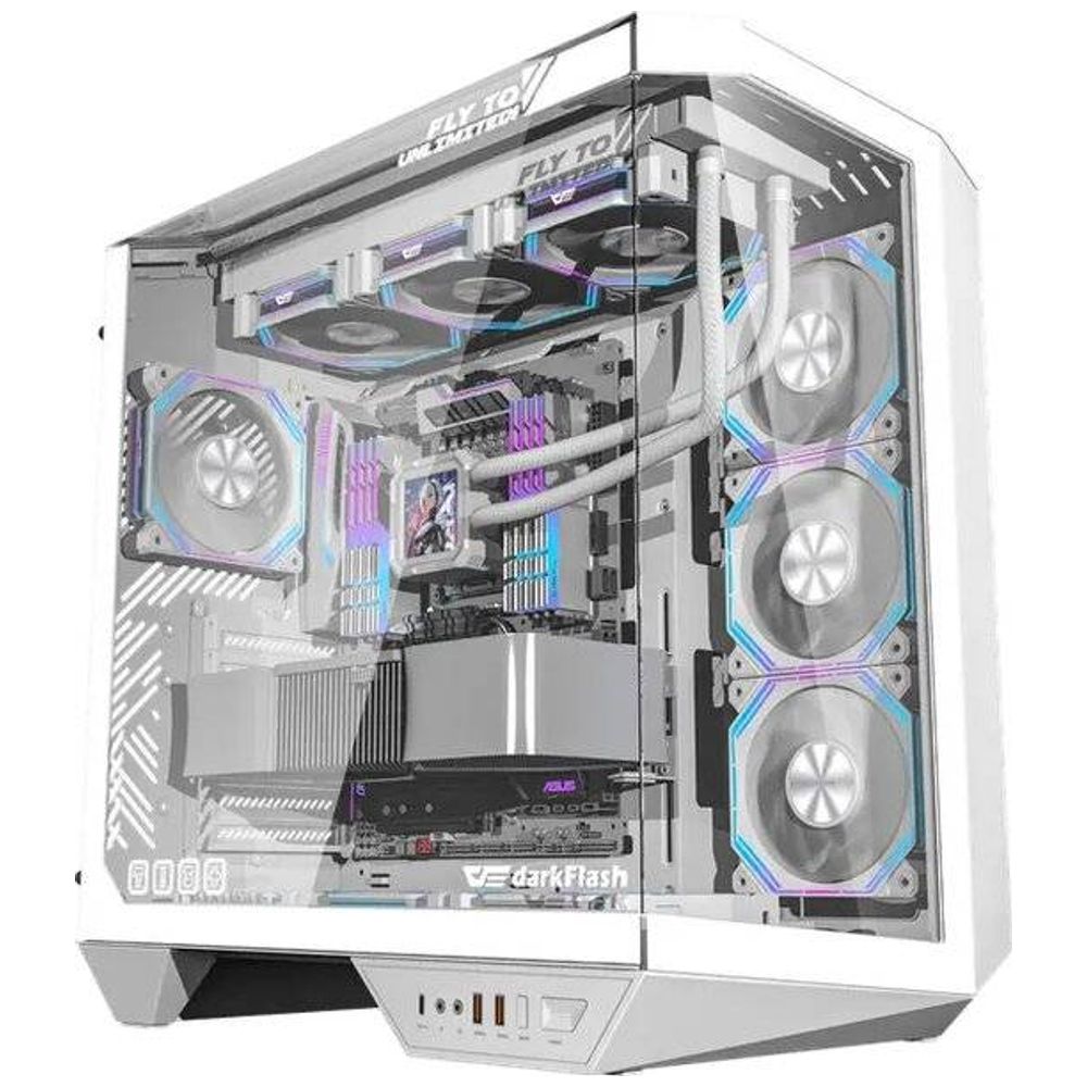 DarkFlash DY470 Computer Case - Triple Tempered Glass Panels - RGB Lighting - White – 210,250 IQD Iraq