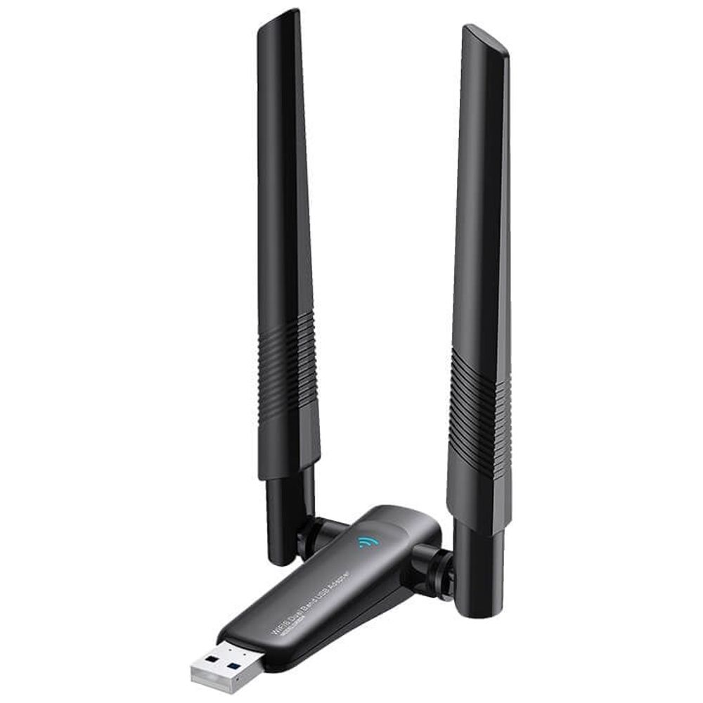 PIX-LINK USB WiFi Adapter - AX1800 - Dual Band 2.4 GHz & 5 GHz - Wi-Fi 6 Standard - High-Gain External Antennas - Black AX1800