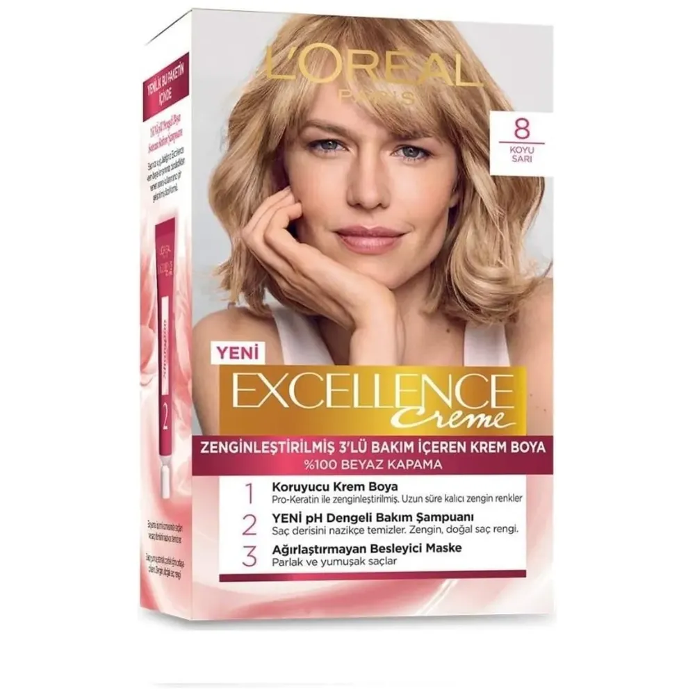 L'Oreal Paris كريم صبغة شعر Excellence، 8 - أشقر داكن