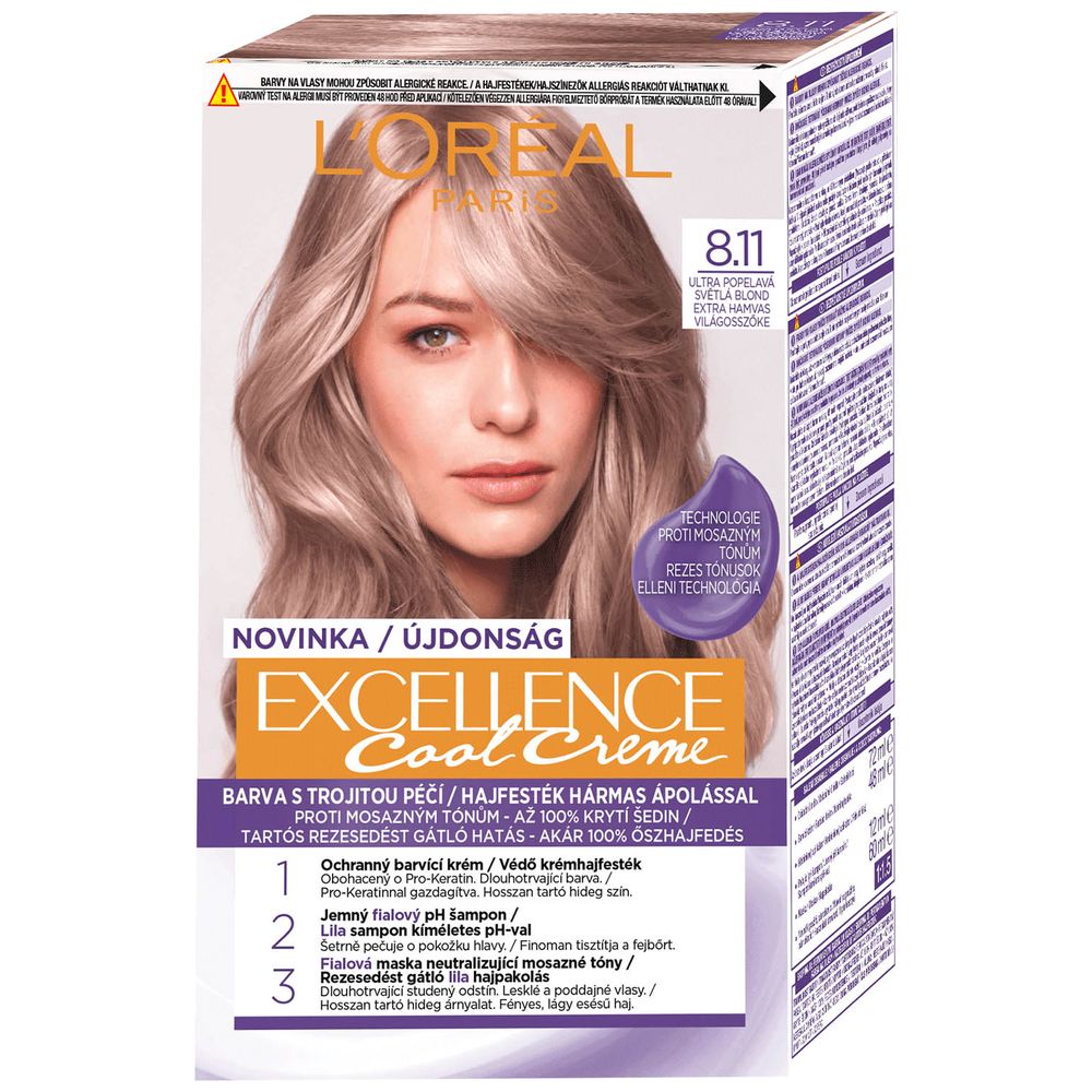 L'Oreal Paris Excellence كريم صبغة شعر، 8.11 - أصفر رمادي
