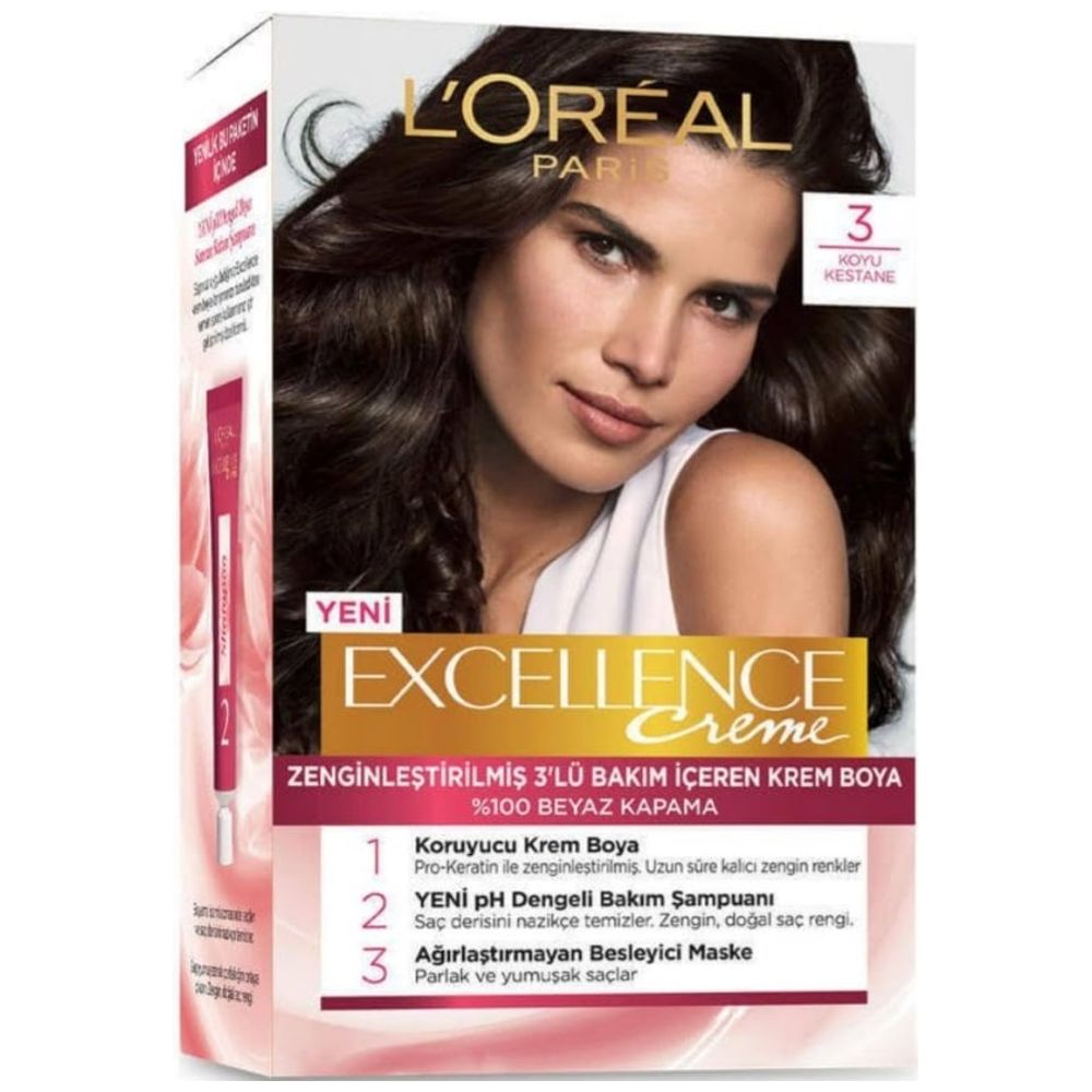L'Oreal LOREAL Paris Excellence Hair Color Cream, 3 - Dark Chestnut