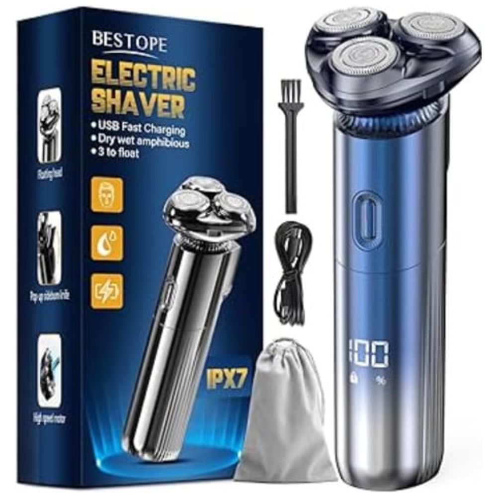 BESTOPE hm-3011 - 3D Electric Shaver for Men, IPX7 Magnetic Shaving Head & Travel Lock - Blue