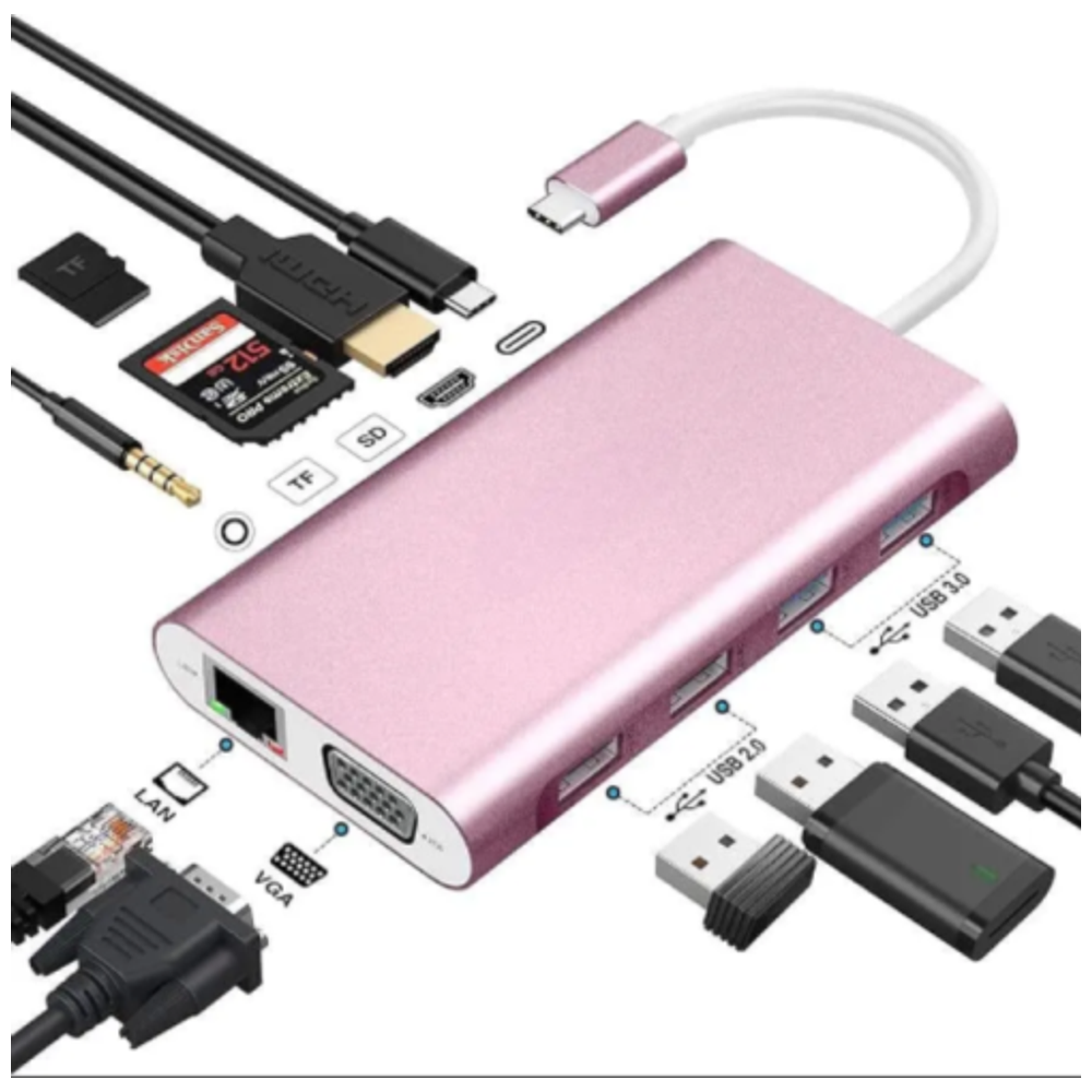 HOPDAY hb026 - 11 In 1 USB-C Hub - 11 ports - Pink 11 ports – 84,000 IQD Iraq
