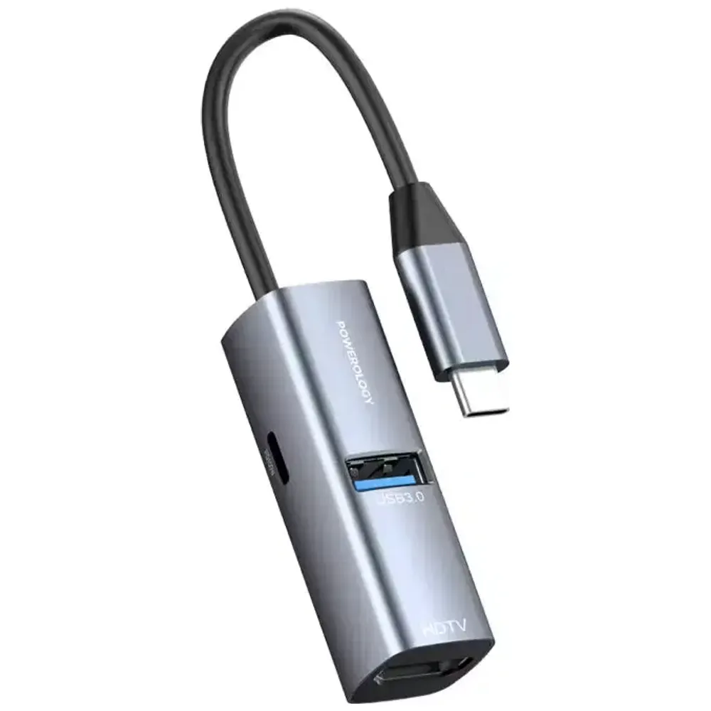 Powerology Mini Aluminum USB-C Adapter - 100W - 4K - Gray 100W