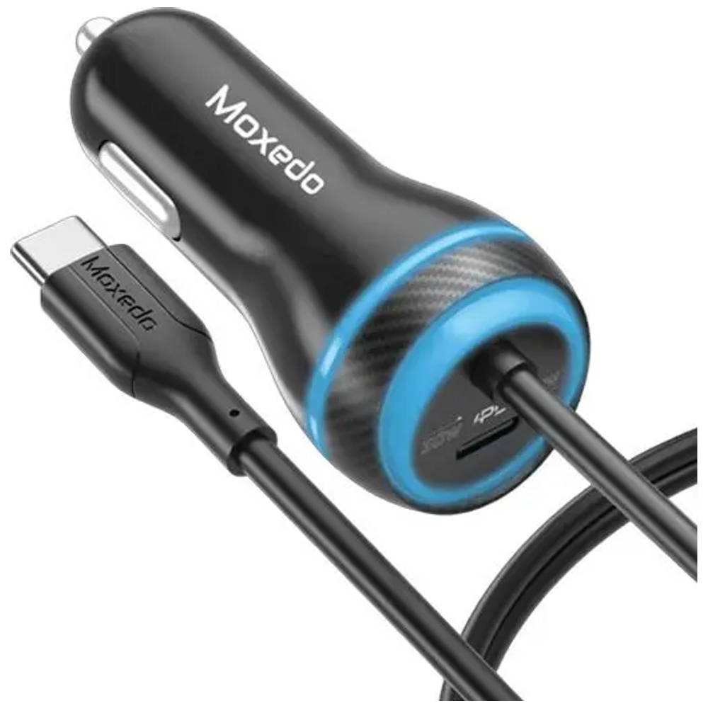 Moxedo Moxedo Car Charger - 60W Power - Built-in USB-C Cable - Additional USB Port - Black 60W