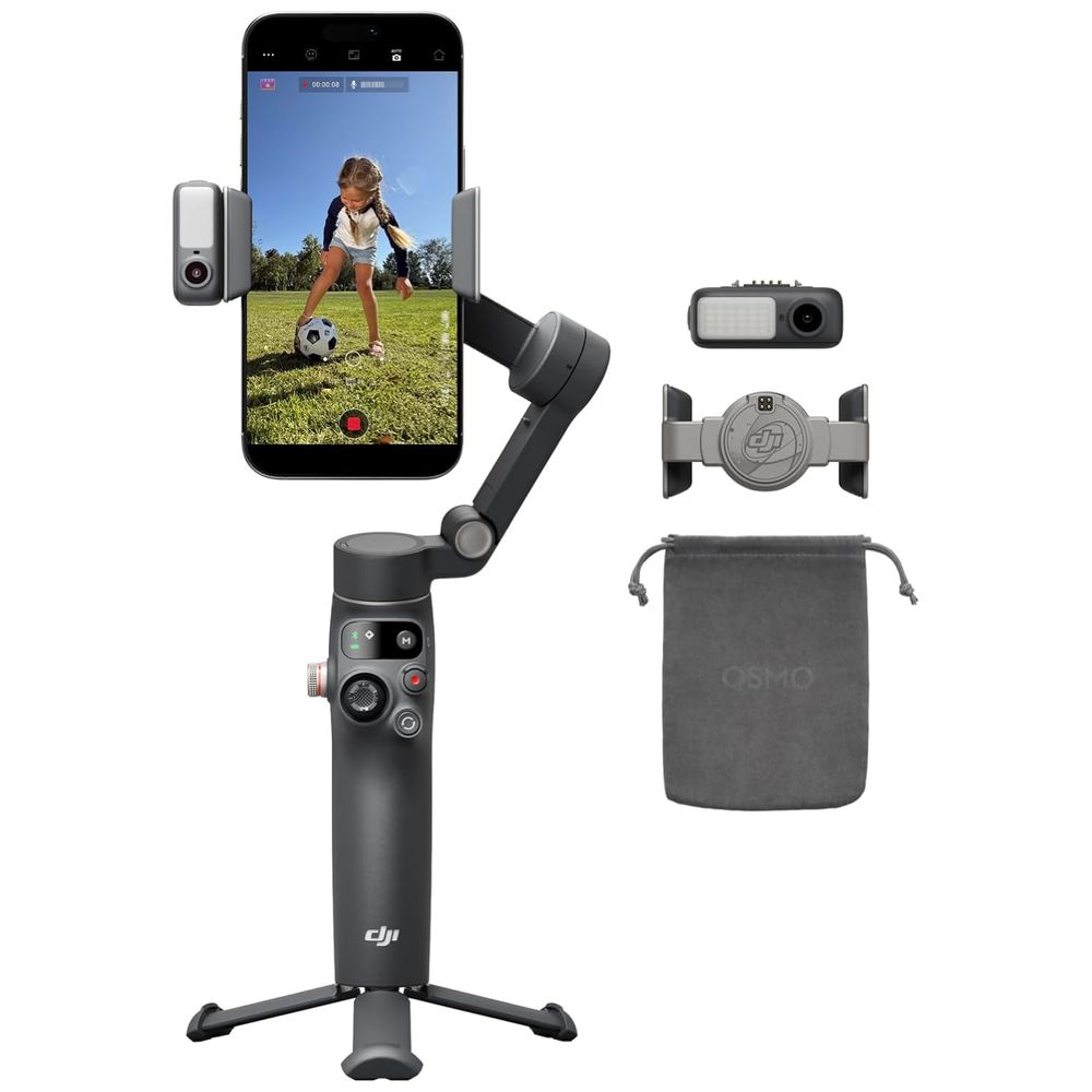 DJI Camera Stabilizer - 3-Axis Stabilization - Audio and Light Tracking - 360° Rotation - Selfie Stick and Built-in Tripod - Gray 3-axis – 225,000 IQD Iraq