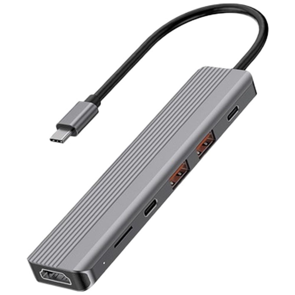 Powerology Powerology 6-in-1 Slim USB-C Hub with 4K HDMI and, 100W PD - Gray 100W