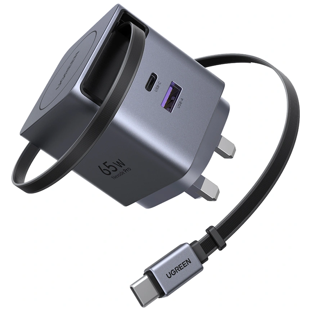 Ugreen Nexode Pro Wall Charger - 65W Power - Built-in Retractable USB-C Cable - GaNInfinity Technology - 3 Ports 65W – 50,000 IQD Iraq