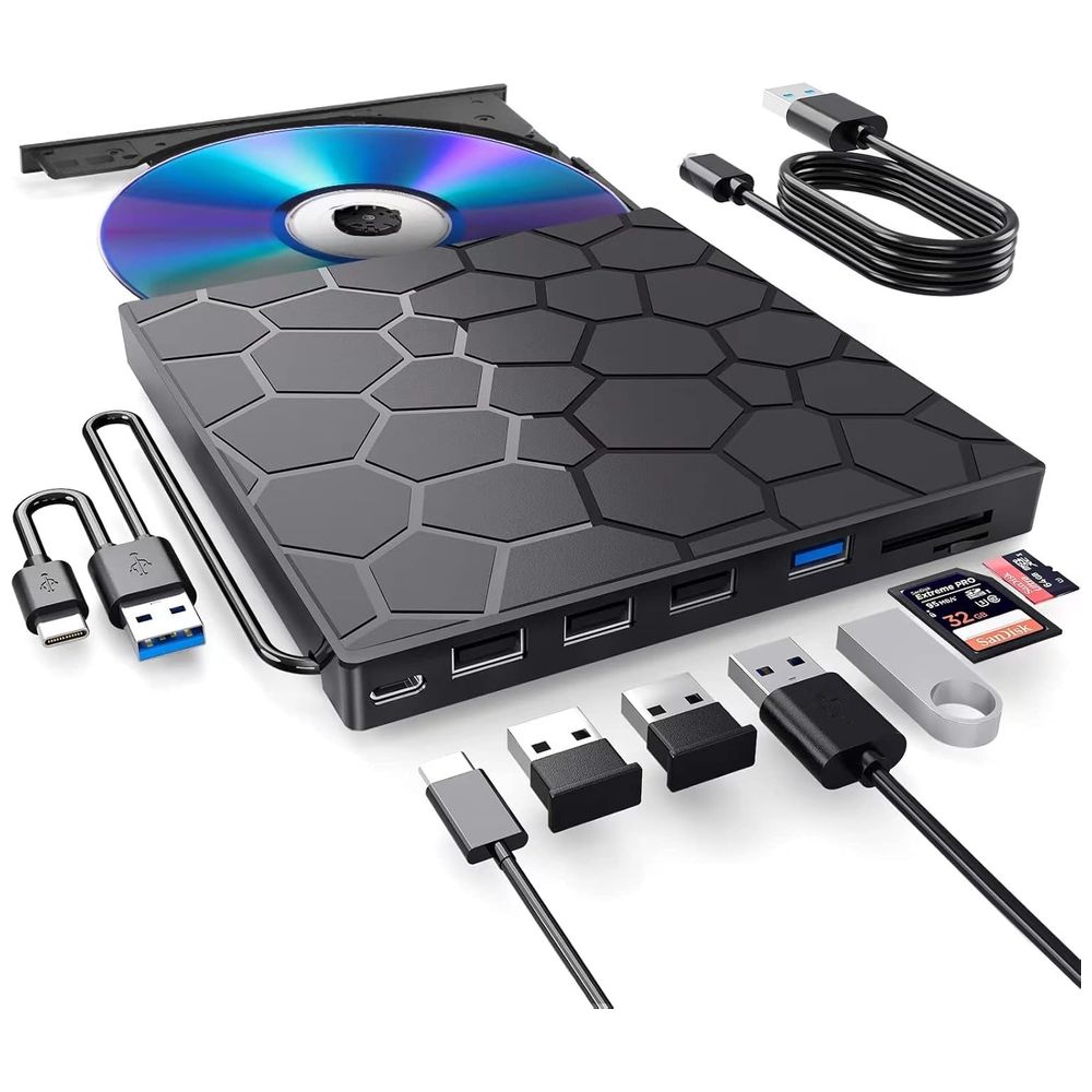 BPAKDU 8 in 1 Black External DVD Drive USB 3.0 for Laptop/Desktop/Macbook 8 in 1