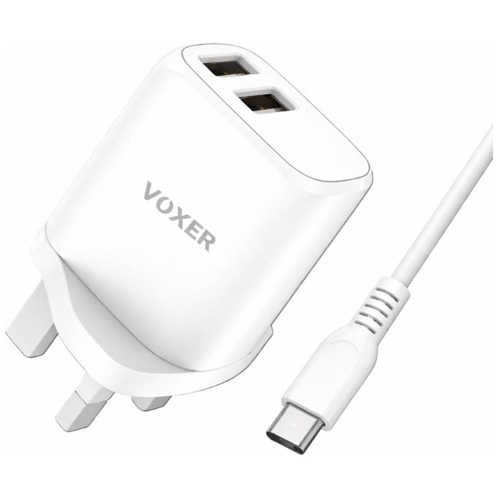 Voxer VOXER V CH75 - Dual USB Fast Wall Charger with USB-C Cable - 15.5W - 1m - White 15.5W 1m