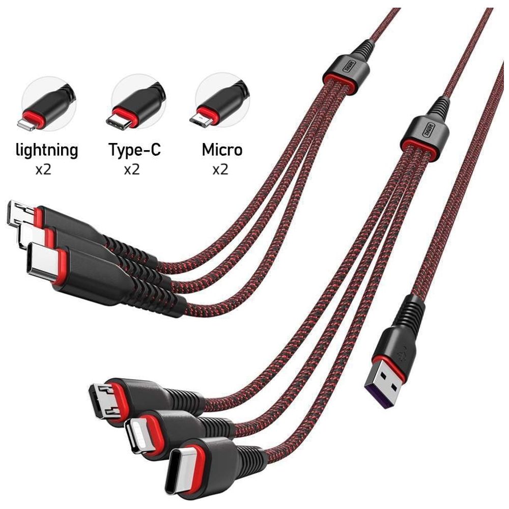 Remax Remax - 6 in 1 Fast Charging Cable - 1m  - Black 1m