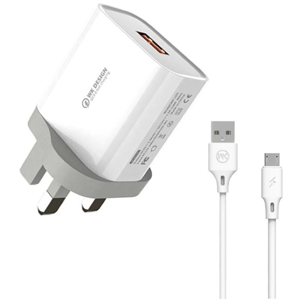 WEKOME WEKOME WK WP U57 Wall Charger - 18W - USB to Micro USB Cable - White 18W