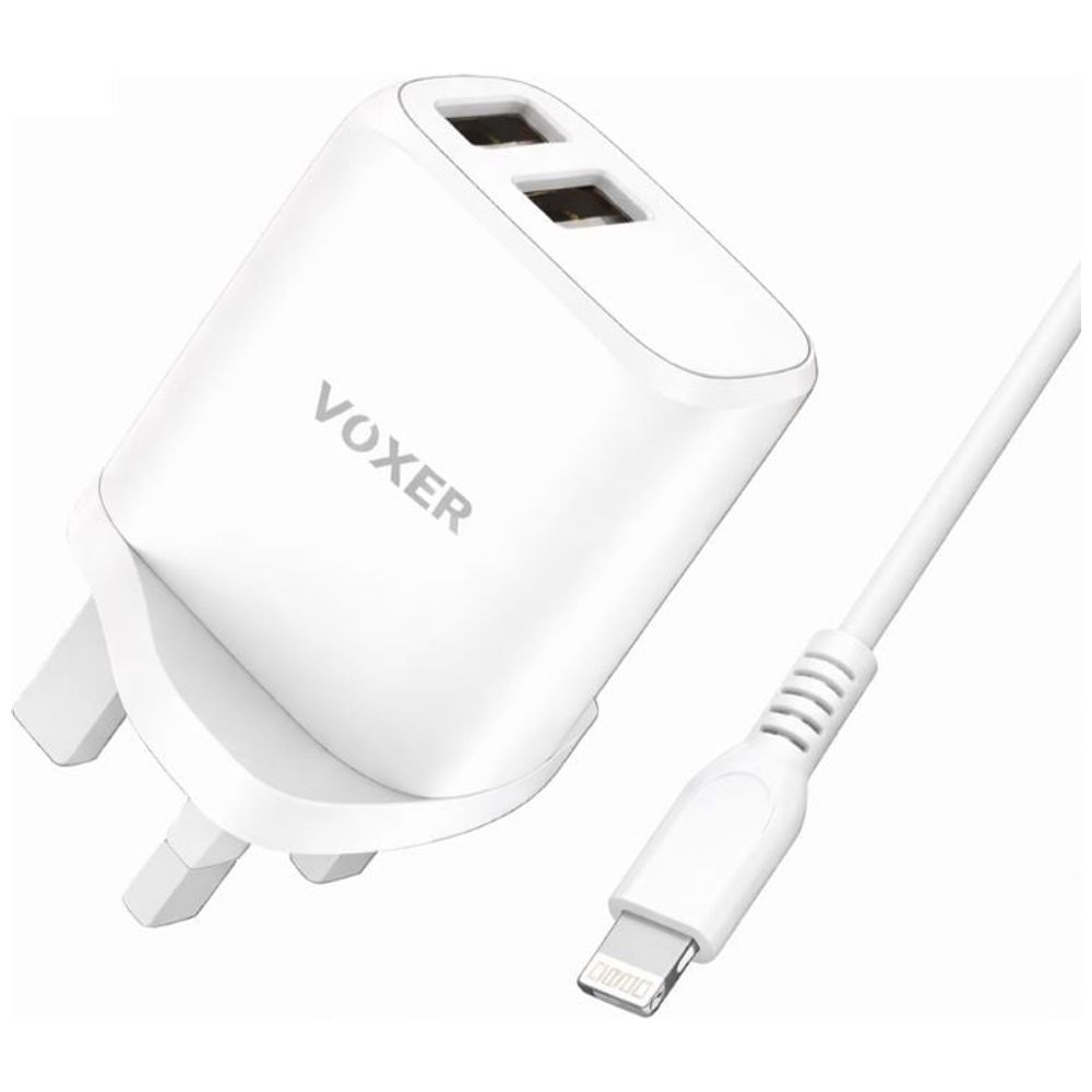 Voxer VOXER V CH75 - Dual USB Fast Wall Charger with Lightning Cable - 15.5W - 1m - White 15.5W 1m