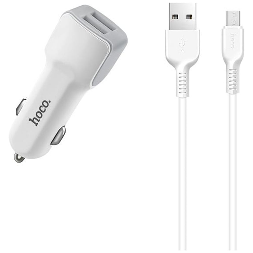 HOCO HOCO Z23 Grand Style - Car Charger - Dual USB with USB to Micro USB Cable - White