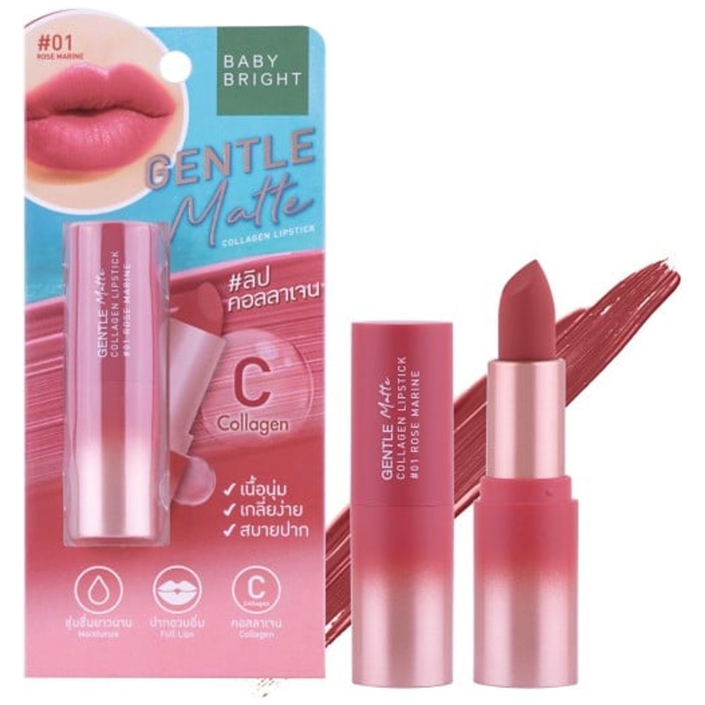 Baby Bright Gentle Matte Collagen Lipstick, 01 rose marine