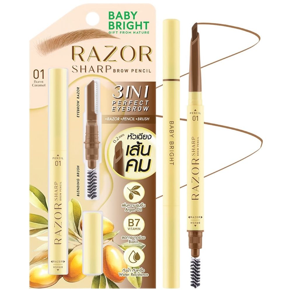 Baby Bright Razor Sharp Brow Pencil, 01 Burnt Caramel