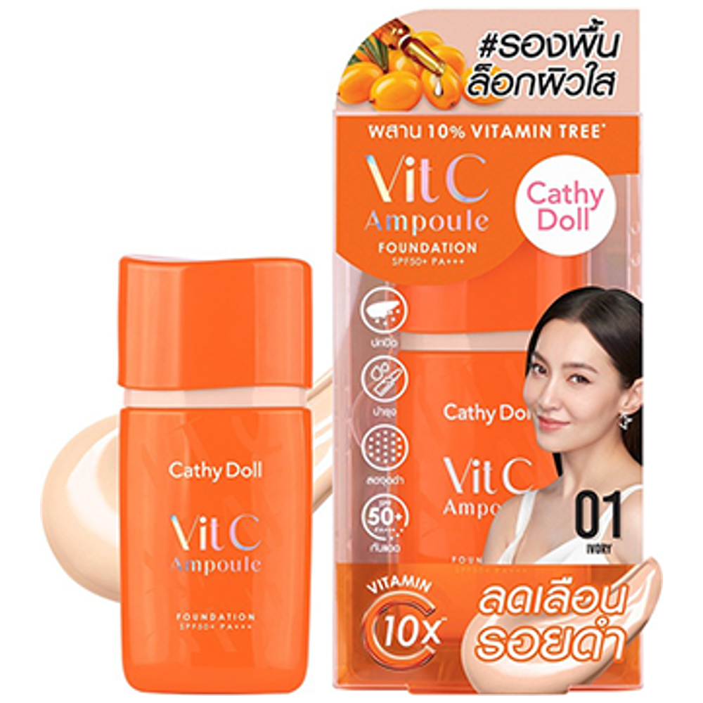 CATHY DOLL Vit C Ampoule Foundation SPF 50, 01 Ivory