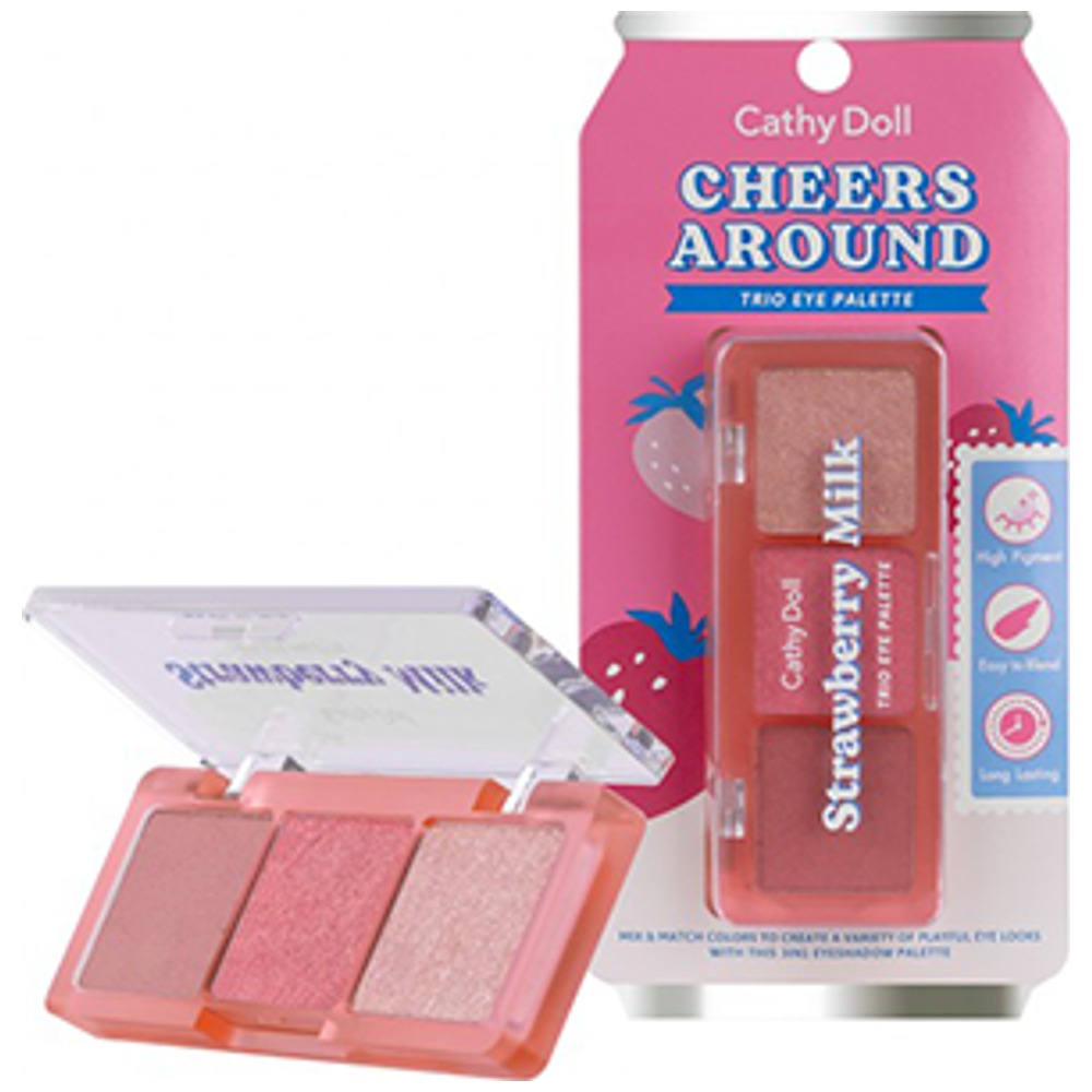 CATHY DOLL Cheers Around Trio Eye Palette, 02 Strawberry Milk