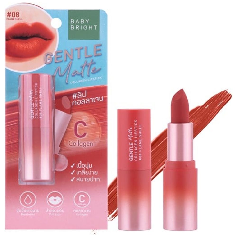 Baby Bright Gentle Matte Collagen Lipstick, 08 flame shell