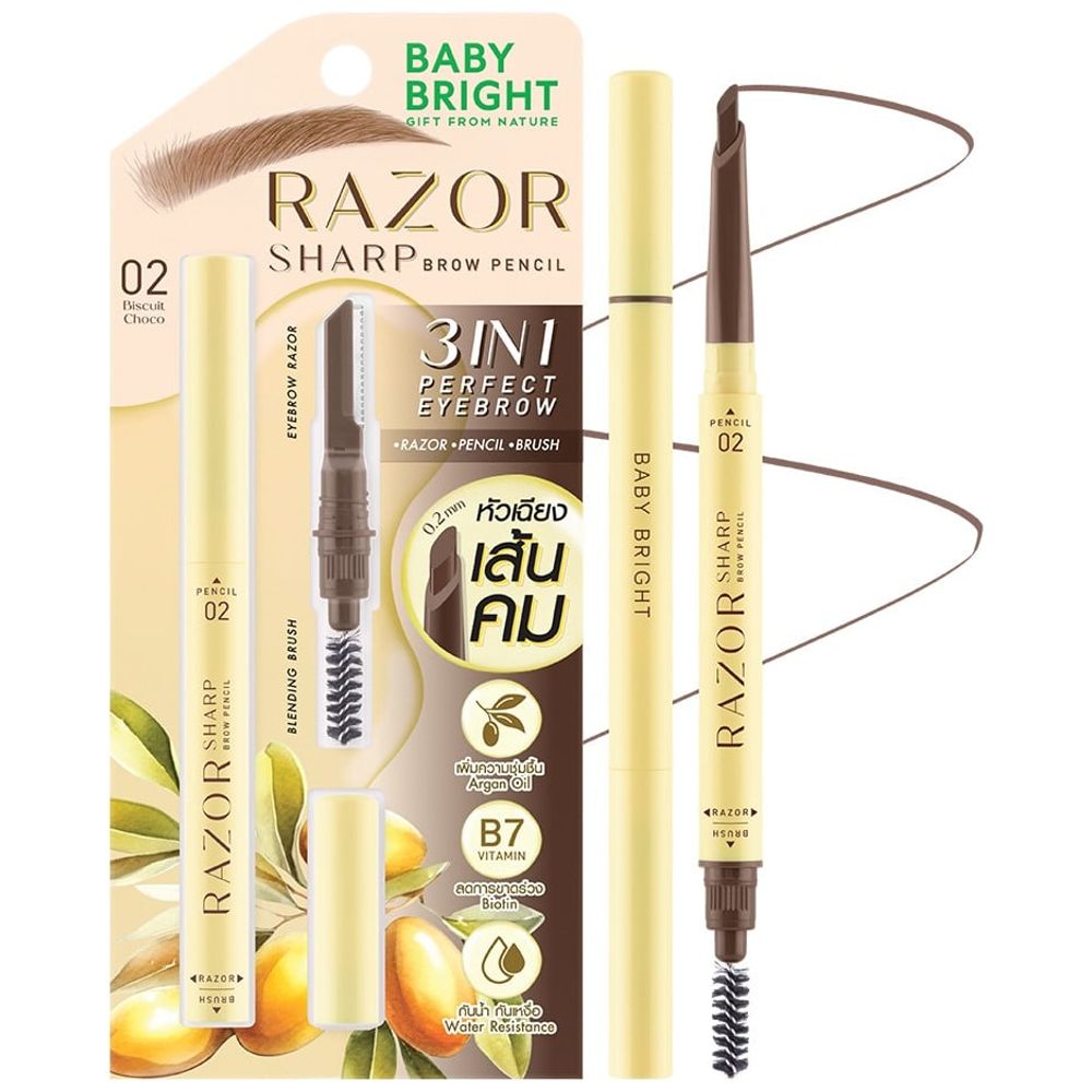 Baby Bright Razor Sharp Brow Pencil, 02 Biscuit Choco