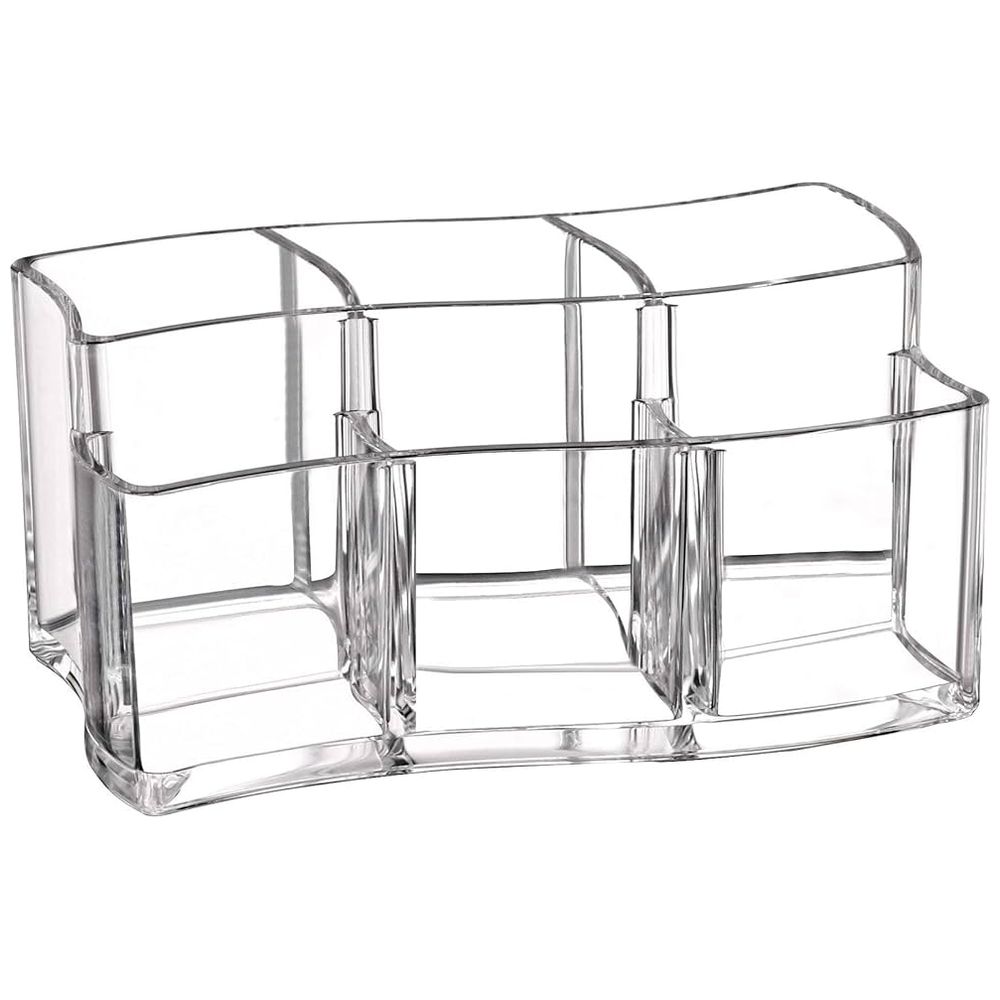 Acrylic Makeup Brush Holder Organizer with 6 Compartments - Transparent
