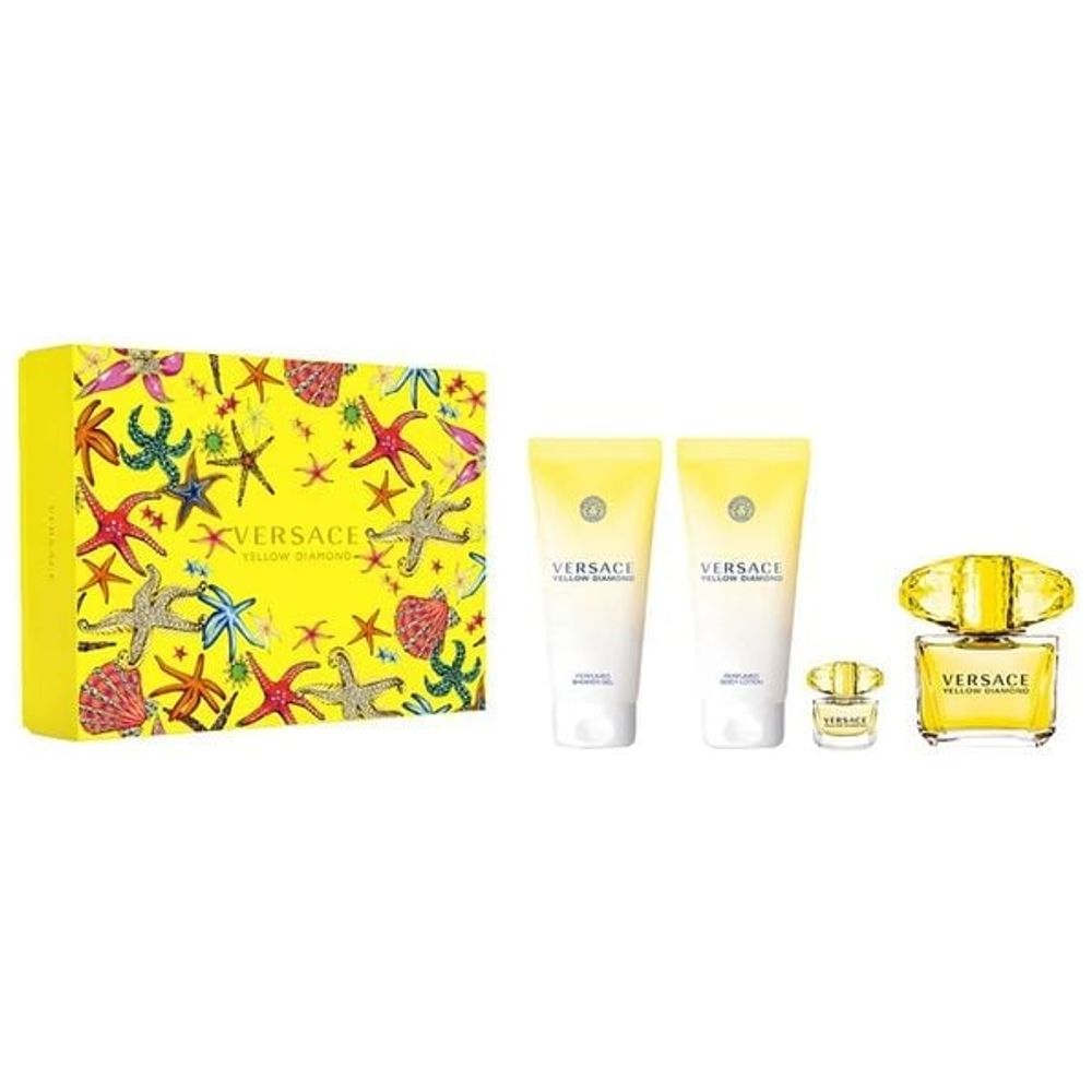 Versace Yellow Diamond Perfume Set for Women with Body Lotion - Shower Gel - Mini Perfume