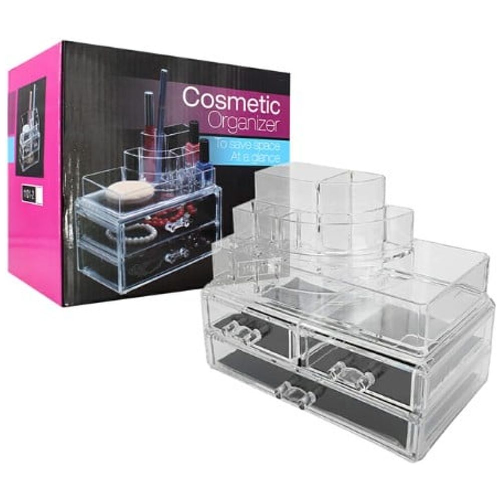 Acrylic Makeup Organizer with 3 Drawers and Compartments - Transparent