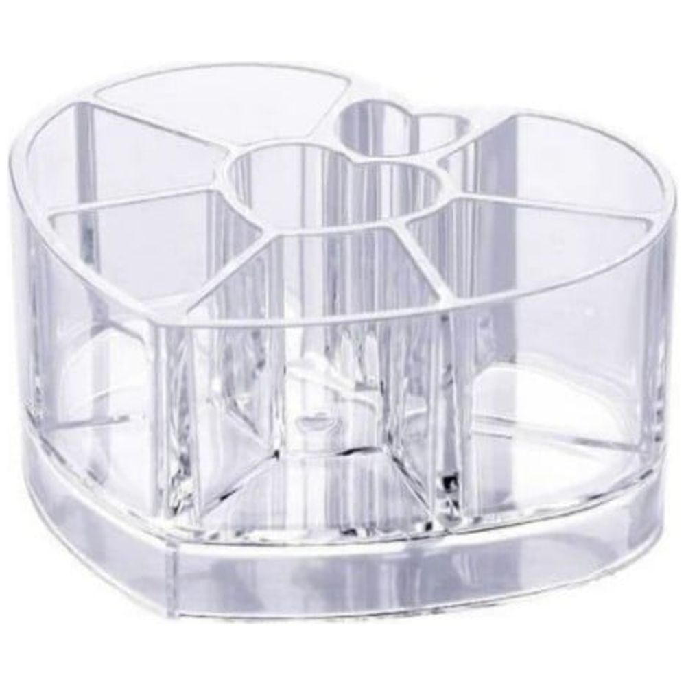 Heart-Shaped Acrylic Makeup Organizer with 8 Compartments - Transparent