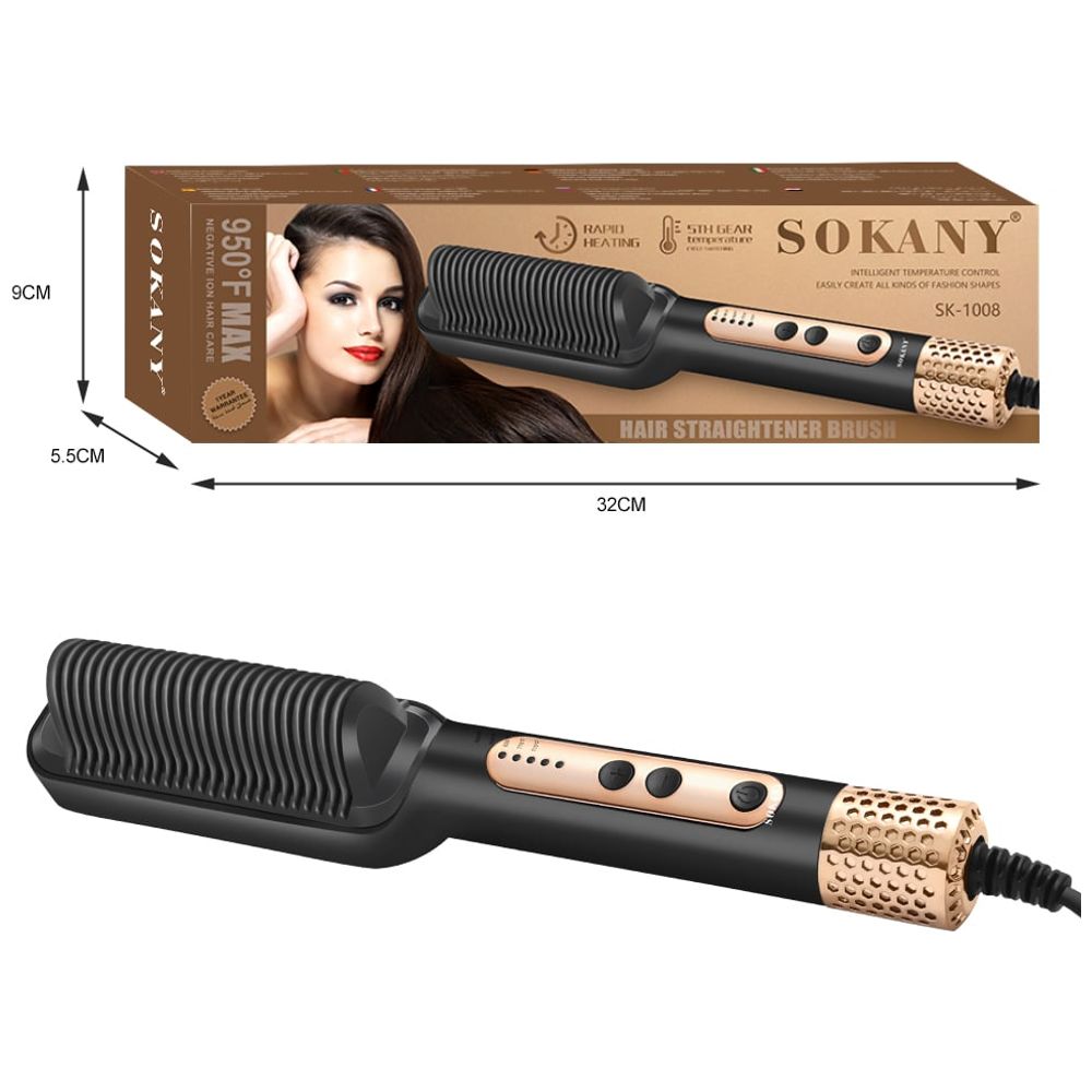 Sokany SK-1008 Hair Straightener Brush - Black