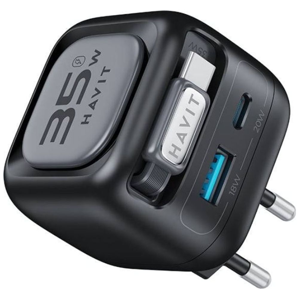 Havit Havit UC250 A-UK - Wall Charger - Retractable cable - 35W total - Black 35W – 34,750 IQD Iraq
