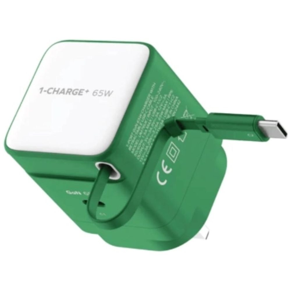 Momax Momax Charger - Up to 65W fast charging - Ports: 1 × USB-C + 1 built-in retractable USB-C cable - Black 65W