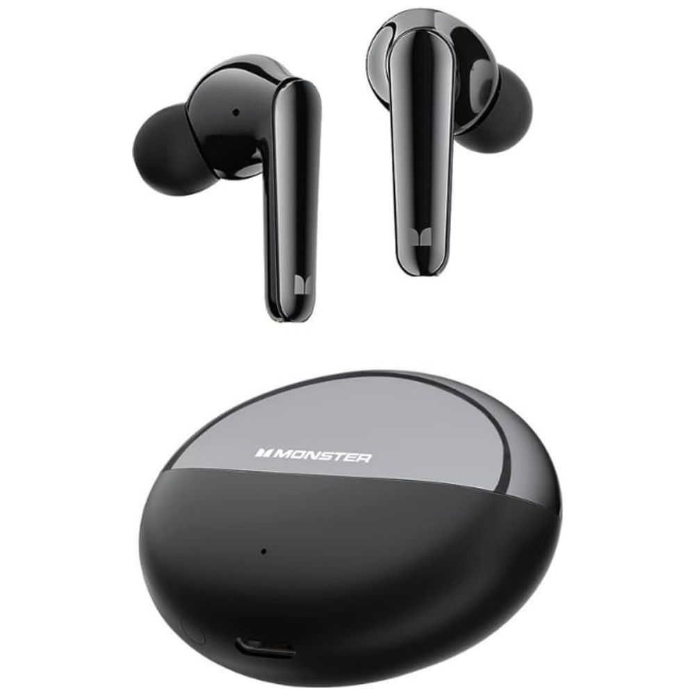 Monster Monster N-Lite 203 Wireless Earbuds - Long Playtime Up to 30 hours of total listening time - Water Resistant IPX6 - Black