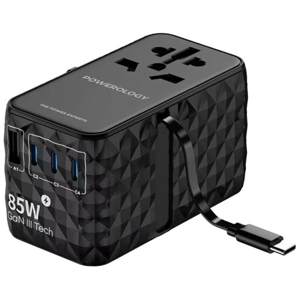 Powerology Powerology - Universal Super Charger - 85W - with Retractable Type-C Cable - Black 85W