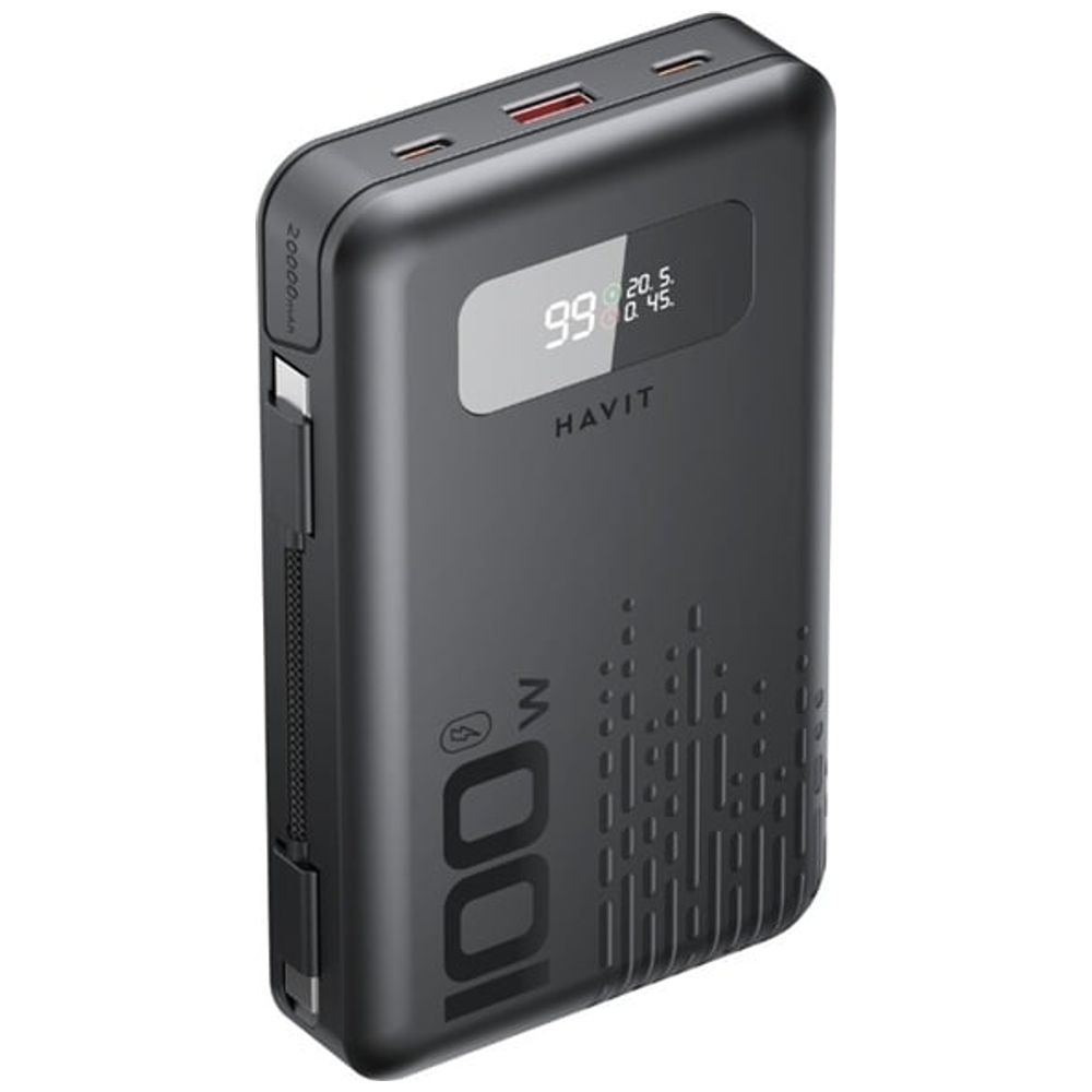 Havit Havit PB5212 Power bank - 20,000mAh- 100W with 2 cable - Black 20000mAh, 100W – 65,750 IQD Iraq