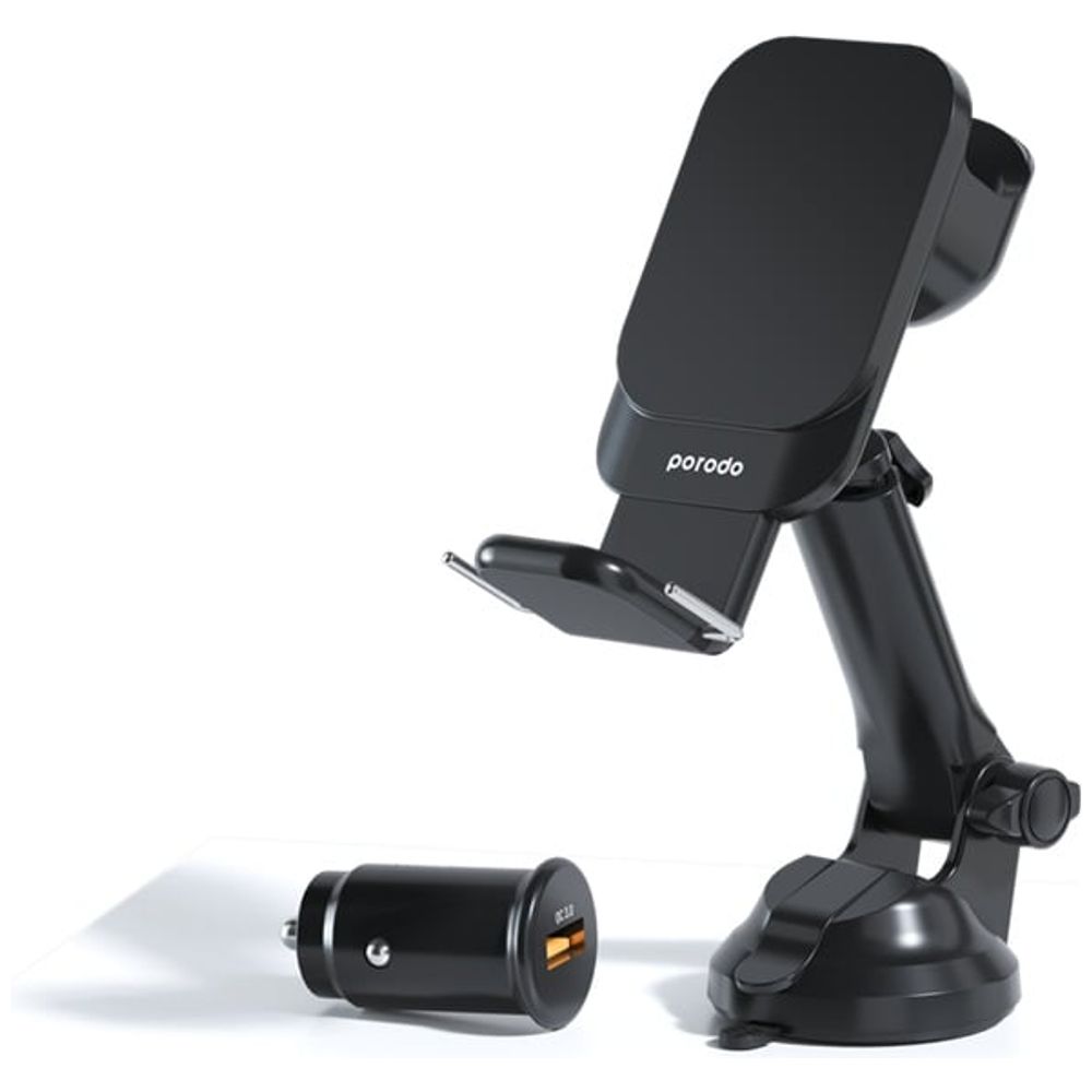 Porodo Porodo - 3 in 1 MagSafe Car Mount - Fast Wireless Charger - 360 Degrees Adjustable - Black