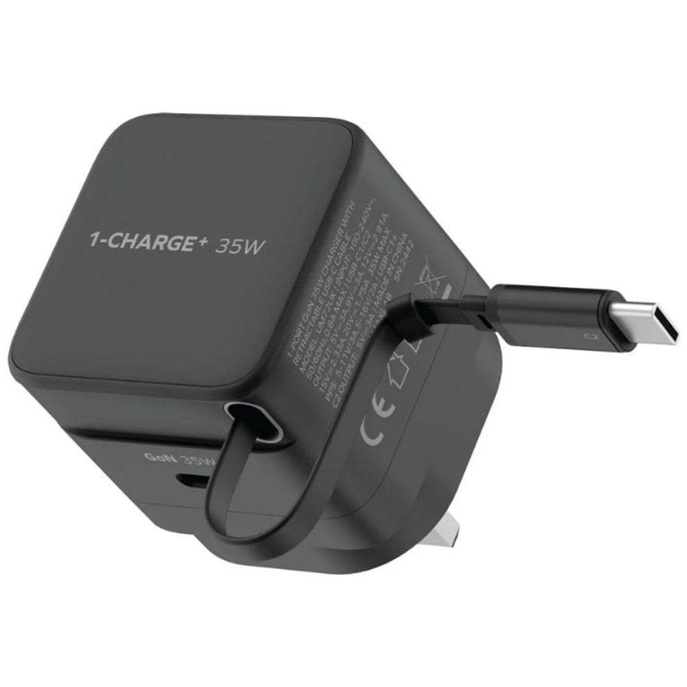 Momax Momax Charger - 35W - charger with Retractable USB-C Cable - Black 35W