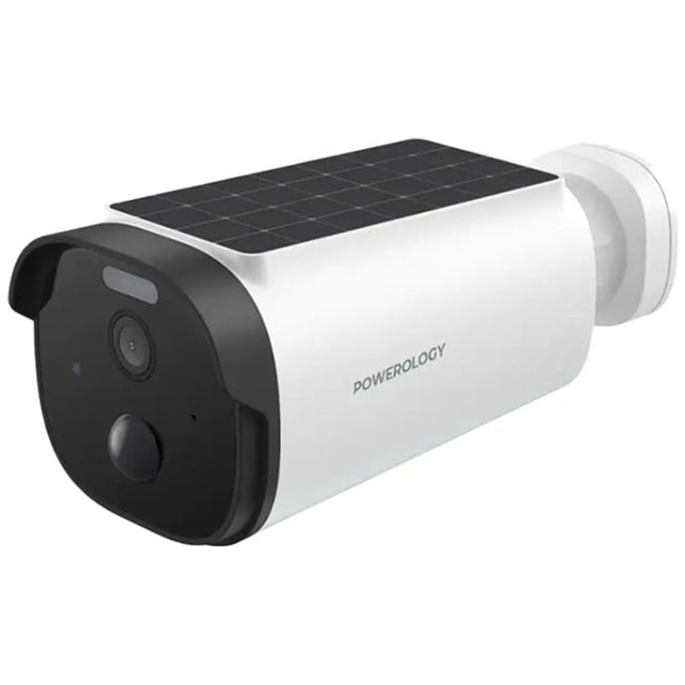 Powerology - Built-in Solar Outdoor Camera - IP65 Waterproof - 2K Quad HD Resolution - White 2K, IP65