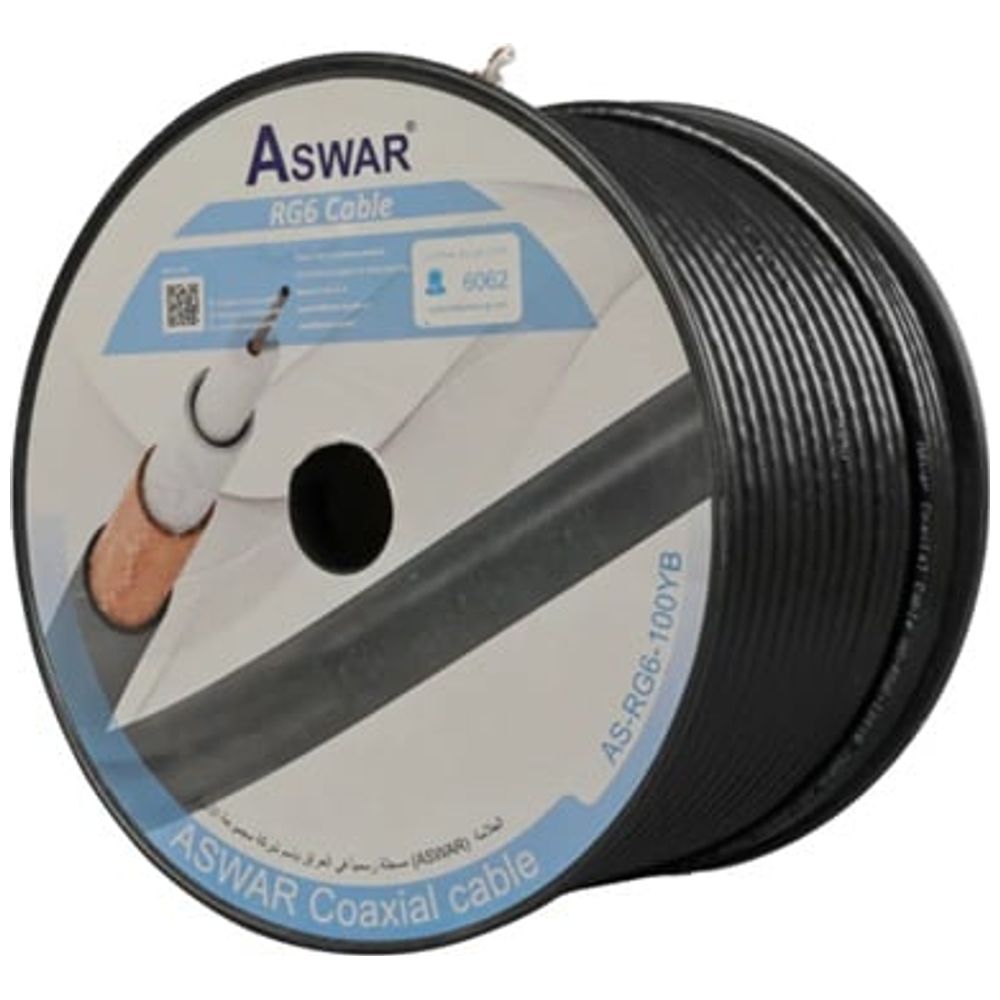 Aswar Aswar - Coaxial Cable RG6 for Satellite - 91.44 m - Black 91.44 m