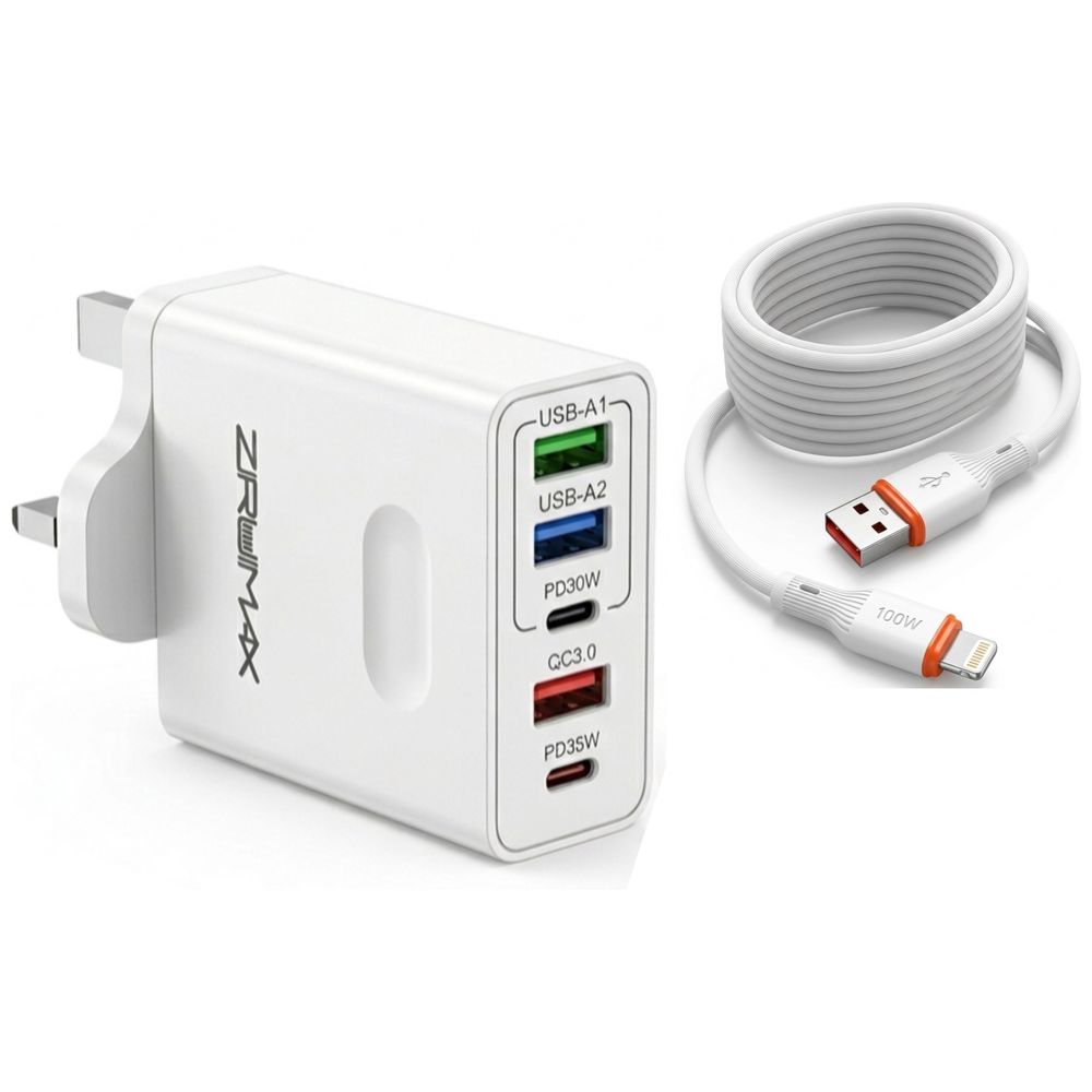 Ziremax ZM-CH170 - Wall Charger- 5 Ports- 65W - White 65W – 36,000 IQD Iraq