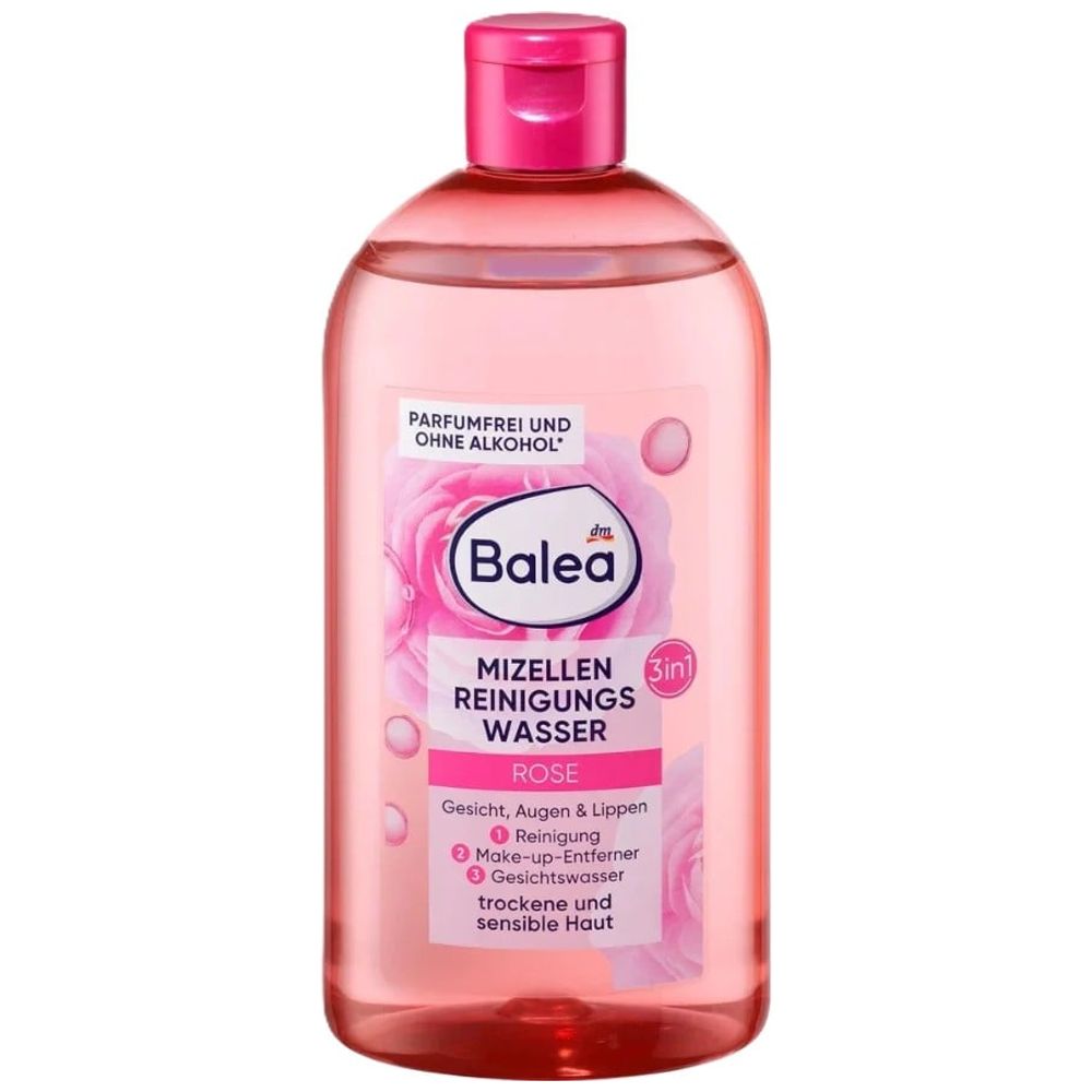 Balea Rose Micellar Cleansing Water 3-in-1 - Gentle Makeup Remover for Dry and Sensitive Skin, 400 ml