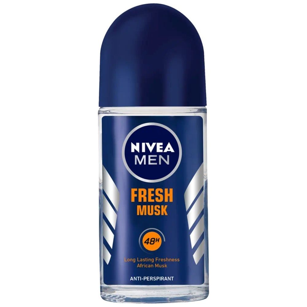 Nivea MEN Fresh Musk Roll-On Deodorant - 48-hour protection with a fresh masculine scent, 50 ml