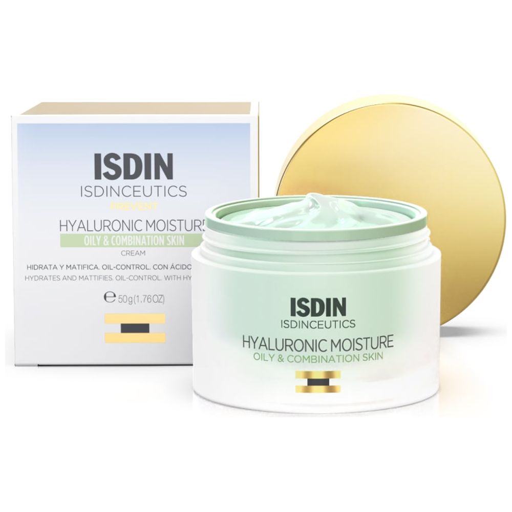 Isdin Hyaluronic Moisturizing Cream - Regulates oil while hydrating the skin without shine, 50 g