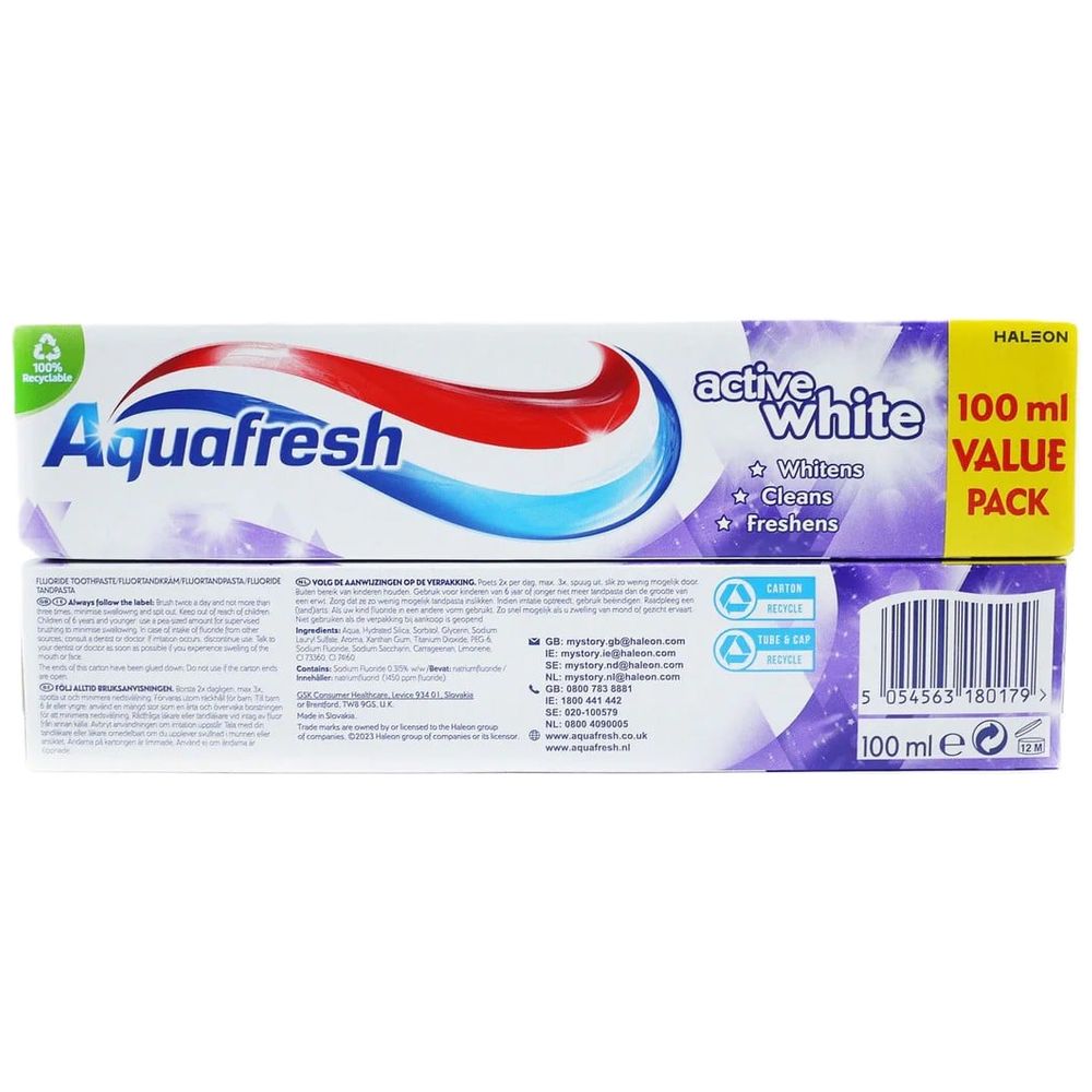 Aquafresh Active White Toothpaste - removes surface stains and restores natural whiteness, 100 ml