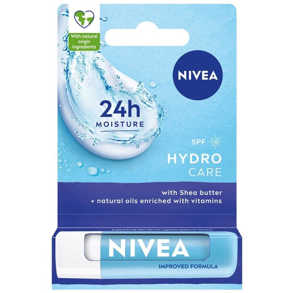 Nivea Hydro Care Lip Balm - moisturizes lips with SPF 15 sun protection, 4.8 g